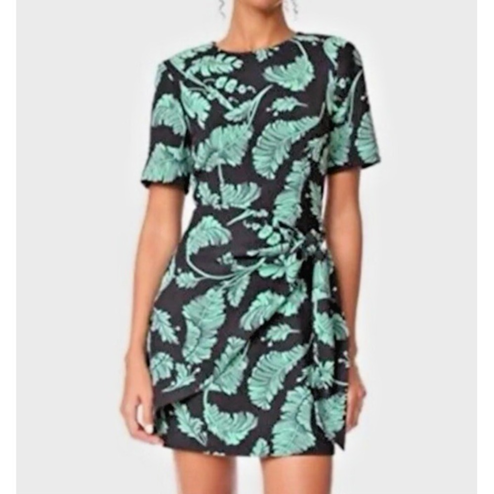 Cinq à Sept Women Size 2 Bia Palm Print Wrap Mini Dress Black & Green Tropical